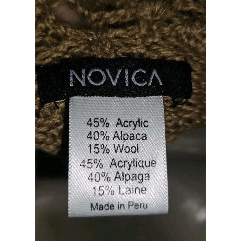 NOVICA Collection Brown One Size Knit Alpaca Wool Blend Crochet Poncho‎ Boho